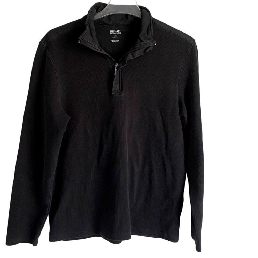 MICHAEL Michael Kors Black Long Sleeve Top Quarter Zip Large